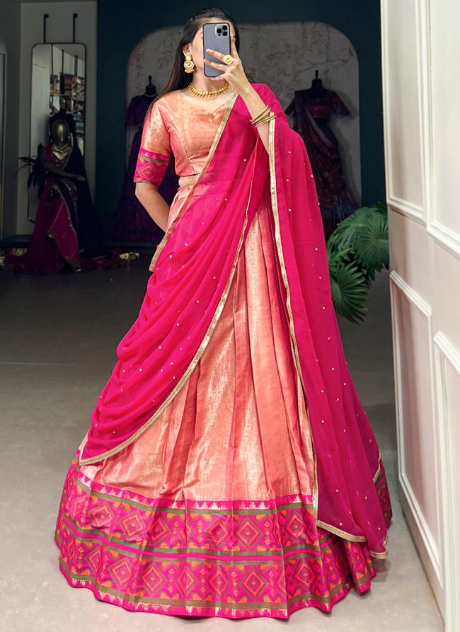 Jacquard Silk Peach Festival Wear Weaving  Readymade Lehenga Choli